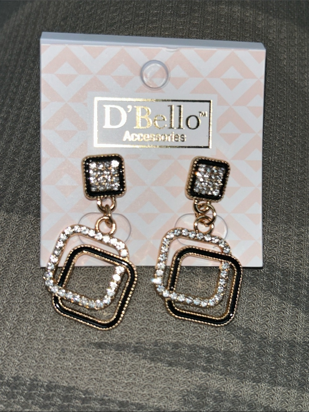 D'Bello Gold and Clear Crystal Layered Square Drop Earrings